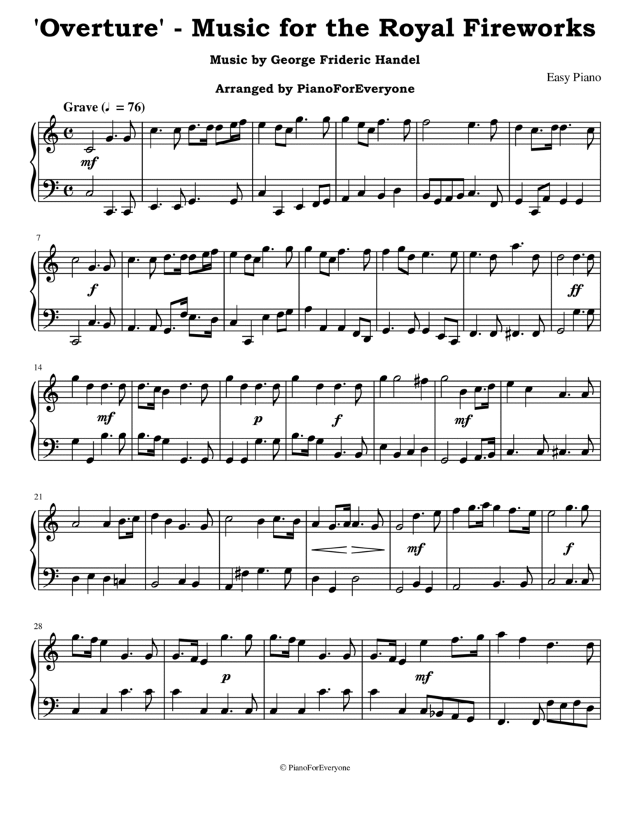 'Overture' from Music for the Royal Fireworks - Handel (Easy Piano) Easy Piano scores gallery preview page 1