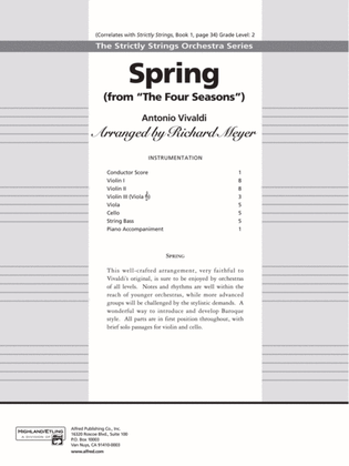 Book cover for Spring from the Four Seasons: Score