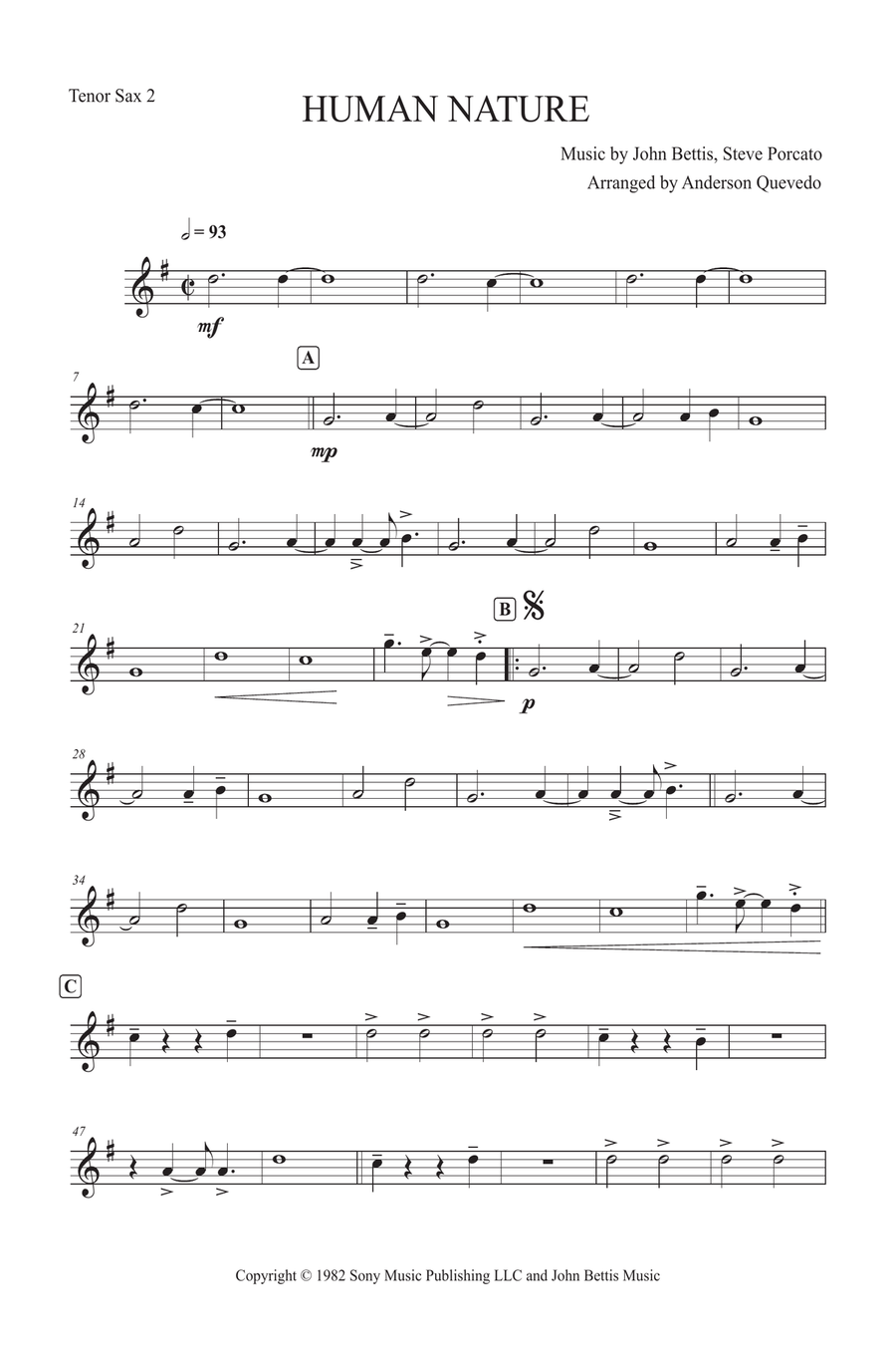 Human Nature Human Nature Tenor Saxophone scores gallery preview page 1