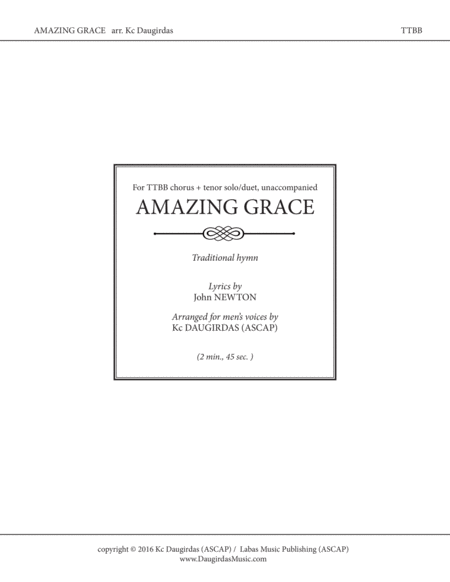 Amazing Grace [TTBB chorus + soloists]