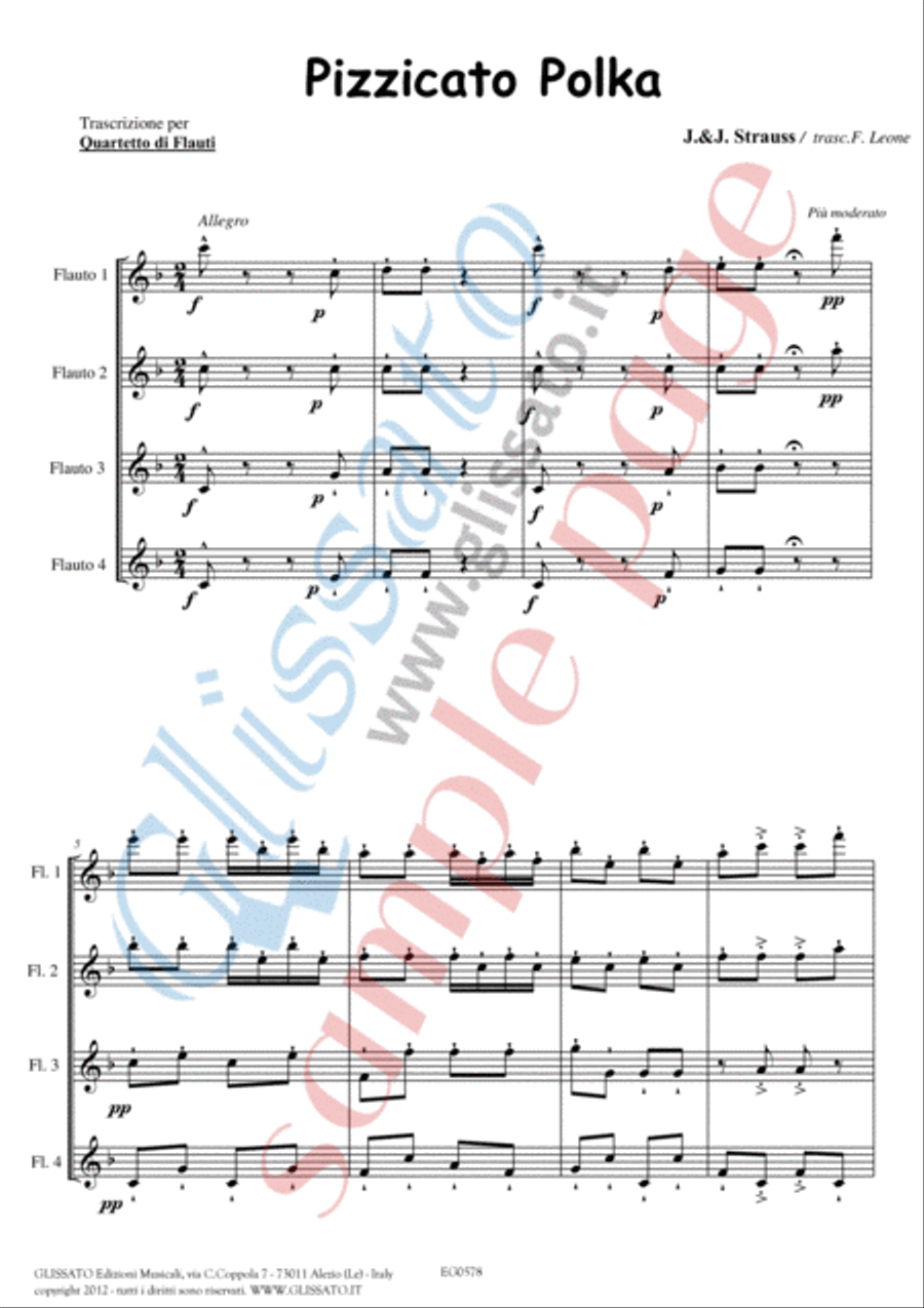 Pizzicato polka - Flute Quartet (score & parts) image number null