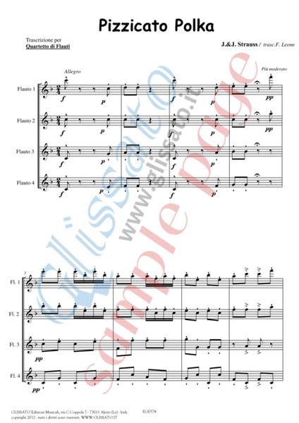 Pizzicato polka - Flute Quartet (score & parts) image number null