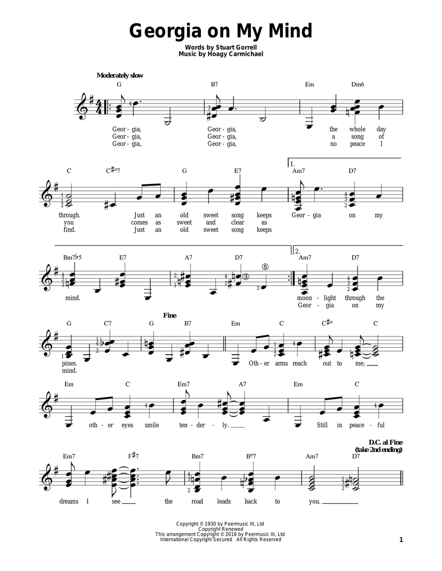 Georgia On My Mind Easy Guitar scores gallery preview page 1