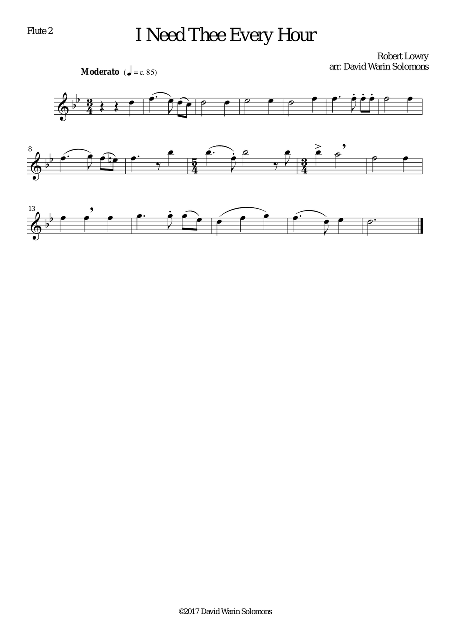 I Need Thee Every Hour for Flute quartet (2 C flutes, alto flute, bass flute) Flute Quartet scores gallery preview page 3