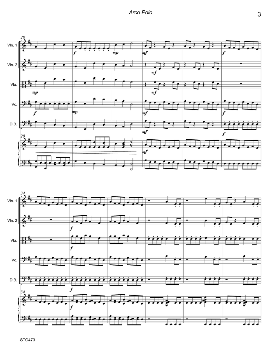 ARCO POLO - original composition for ELEMENTARY STRING ORCHESTRA. Grade 2. String Orchestra scores gallery preview page 3