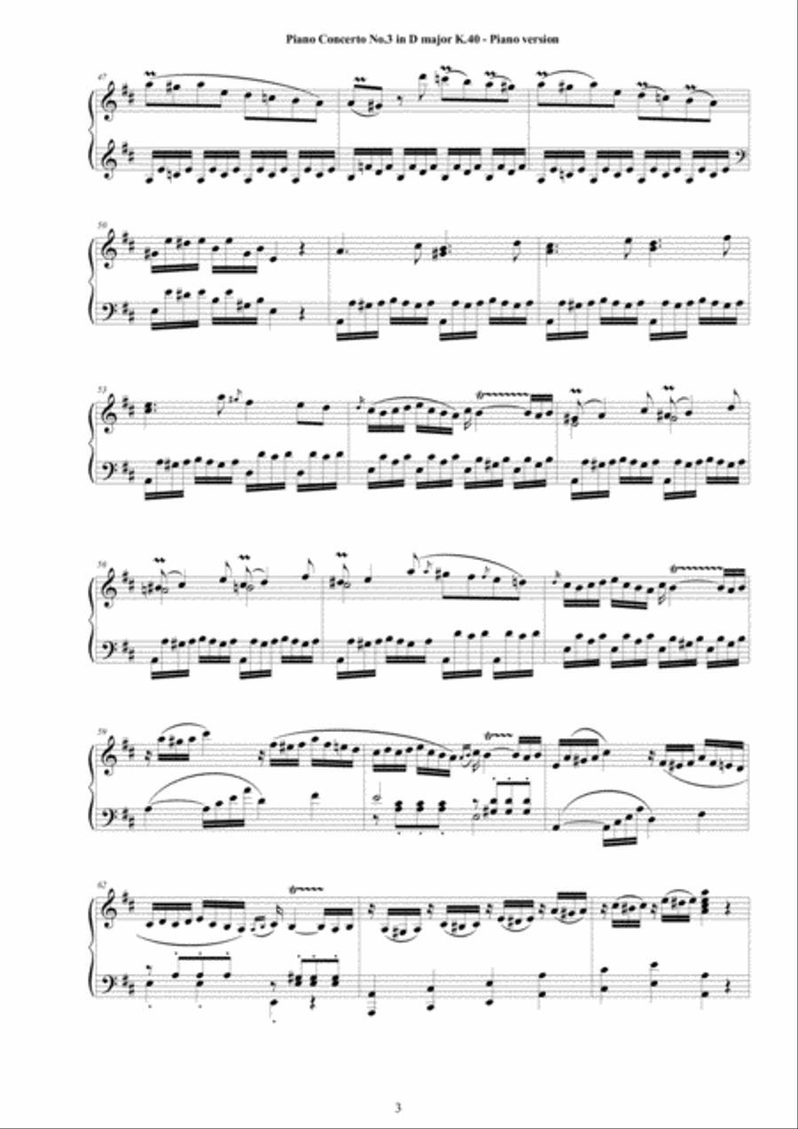 Mozart - Piano Concerto No.3 in D major K 40 - Piano version Piano Solo scores gallery preview page 3