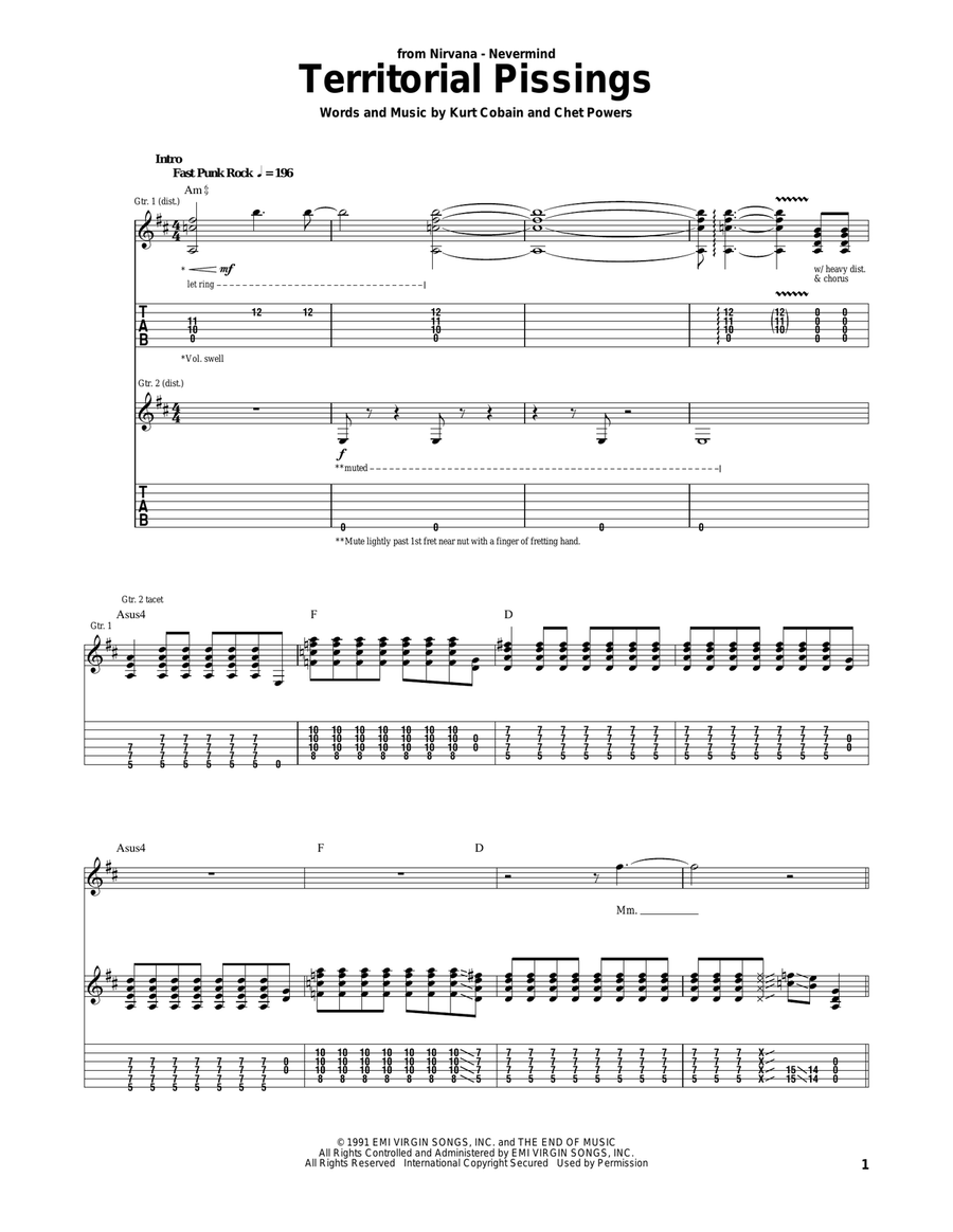 Territorial Pissings Acoustic Guitar scores gallery preview page 1