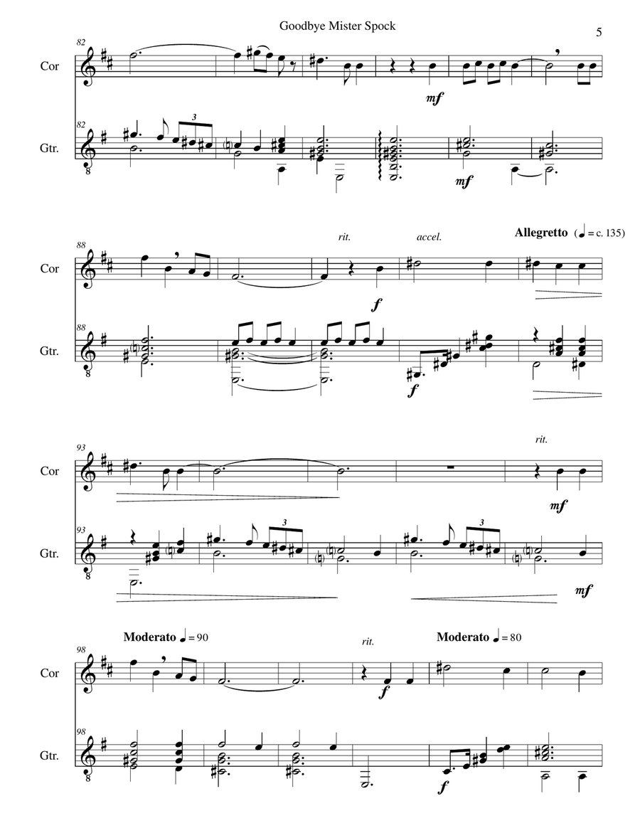 Goodbye Mister Spock for cor anglais and guitar English Horn scores gallery preview page 5