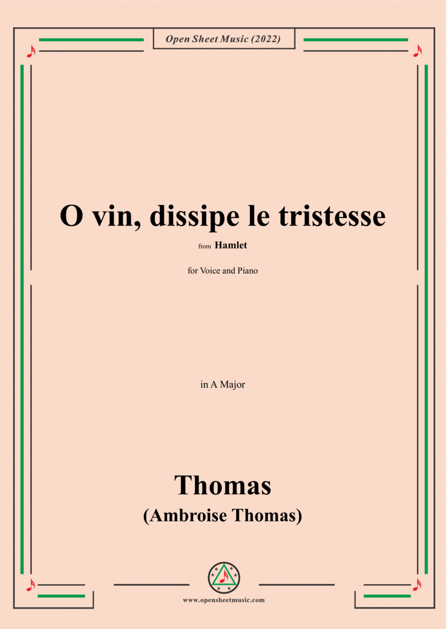 A. Thomas-O vin,dissipe le tristesse,in A Major,from Hamlet,for Voice and Piano image number null