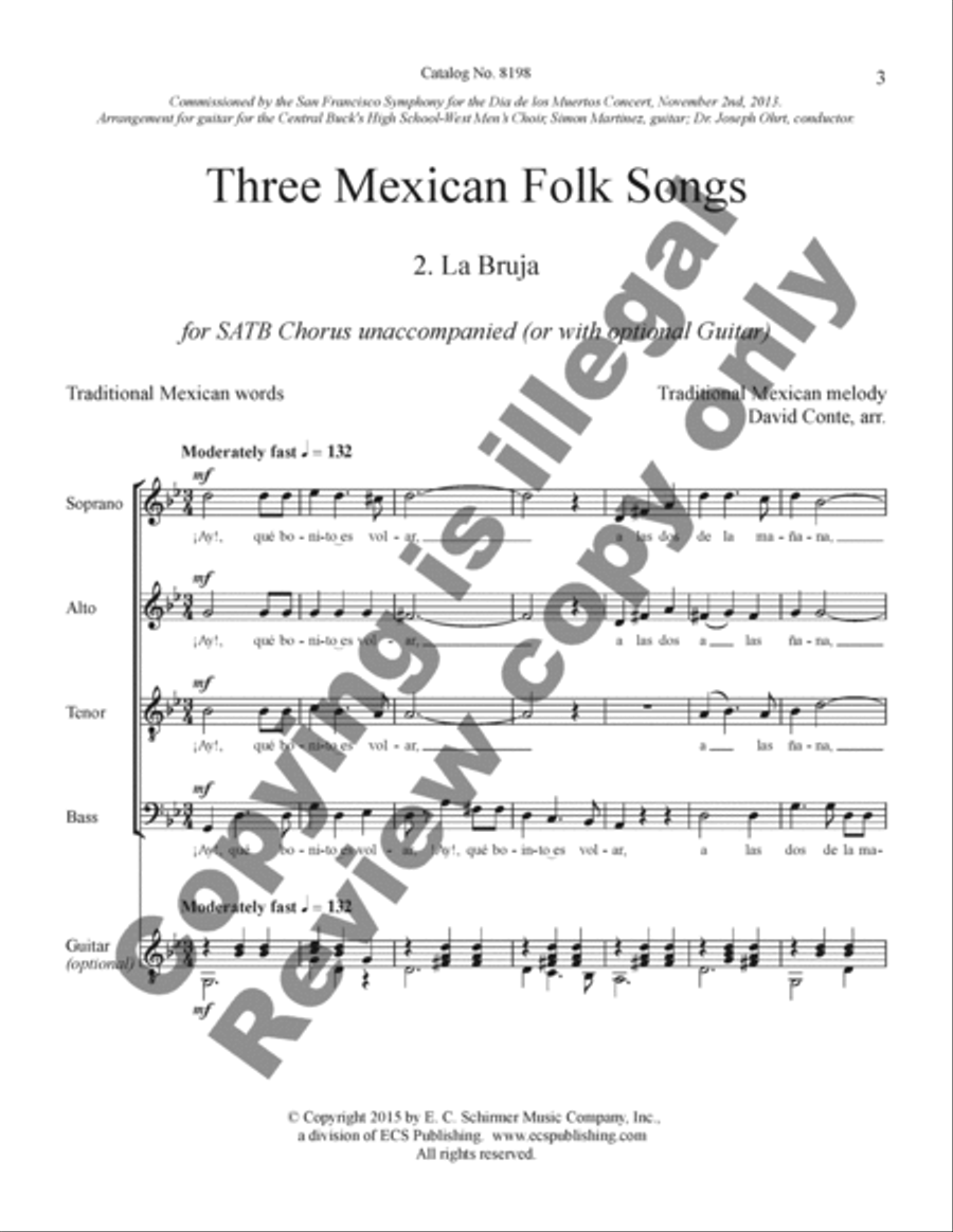 Three Mexican Folk Songs: 2. La Bruja 4-Part scores gallery preview page 3