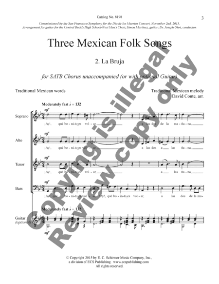 Three Mexican Folk Songs: 2. La Bruja (Piano/Choral Score) image number null