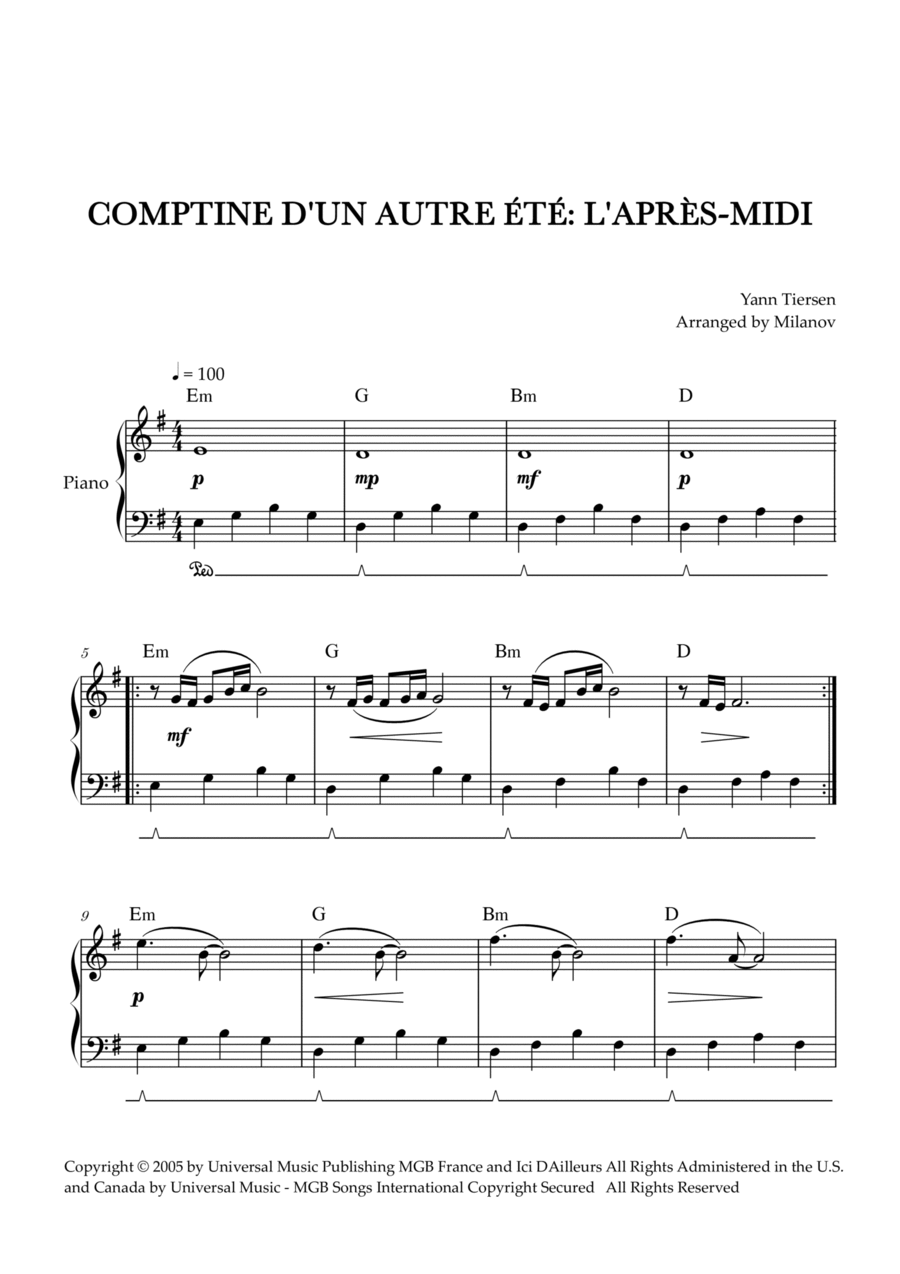 Comptine D'un Autre Été: L'après-midi Piano Solo scores gallery preview page 1