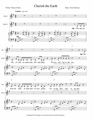 Cherish the Earth - Two part choir (with optional descant at end) and piano