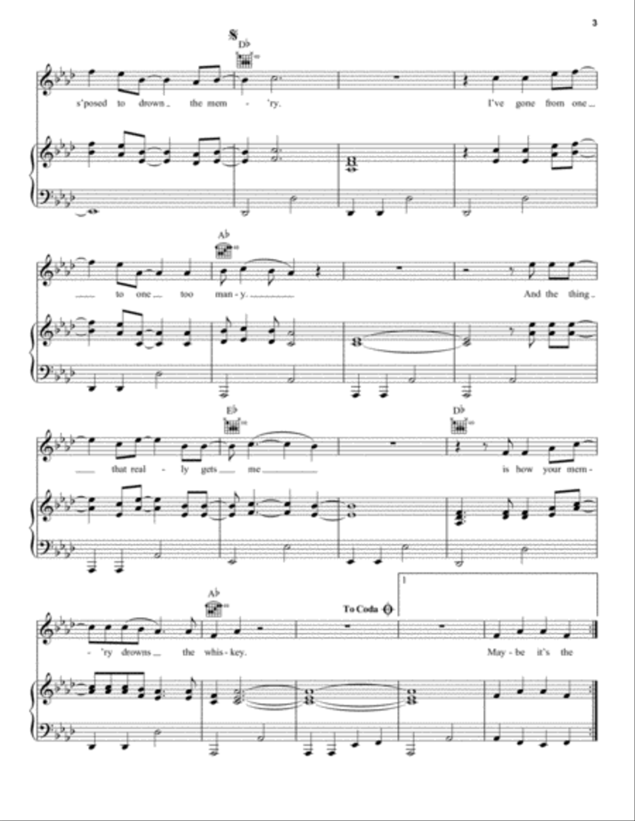 Drowns The Whiskey (Feat. Miranda Lambert) Piano, Vocal, Guitar scores gallery preview page 3