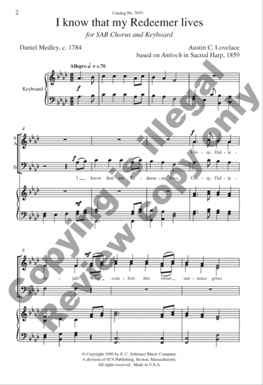 I Know that my Redeemer lives 3-Part scores gallery preview page 2
