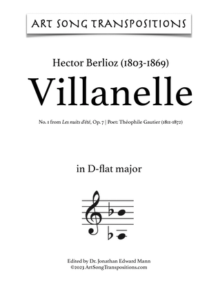 Book cover for BERLIOZ: Villanelle, Op. 7 no. 1 (transposed to D-flat major)