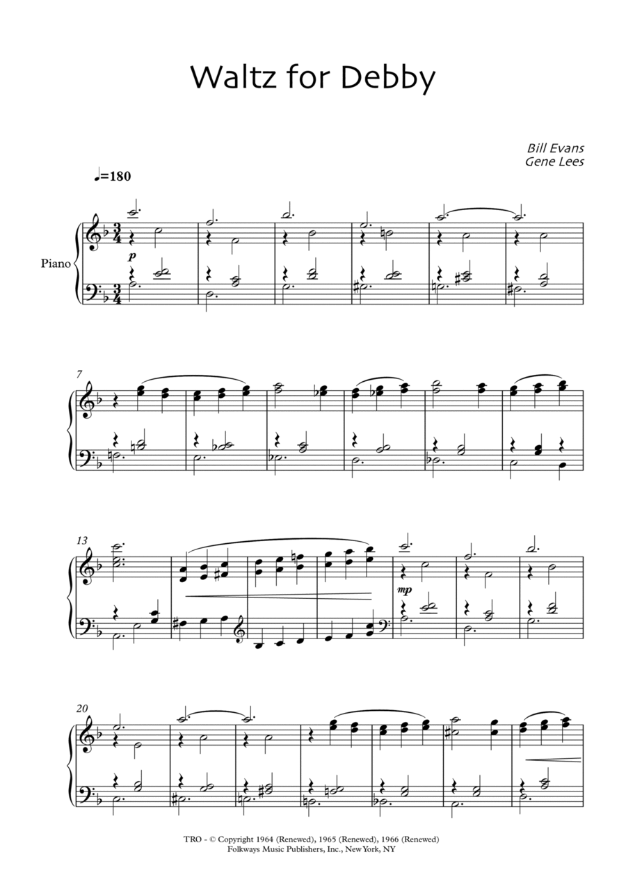 Waltz For Debby Piano Solo scores gallery preview page 1