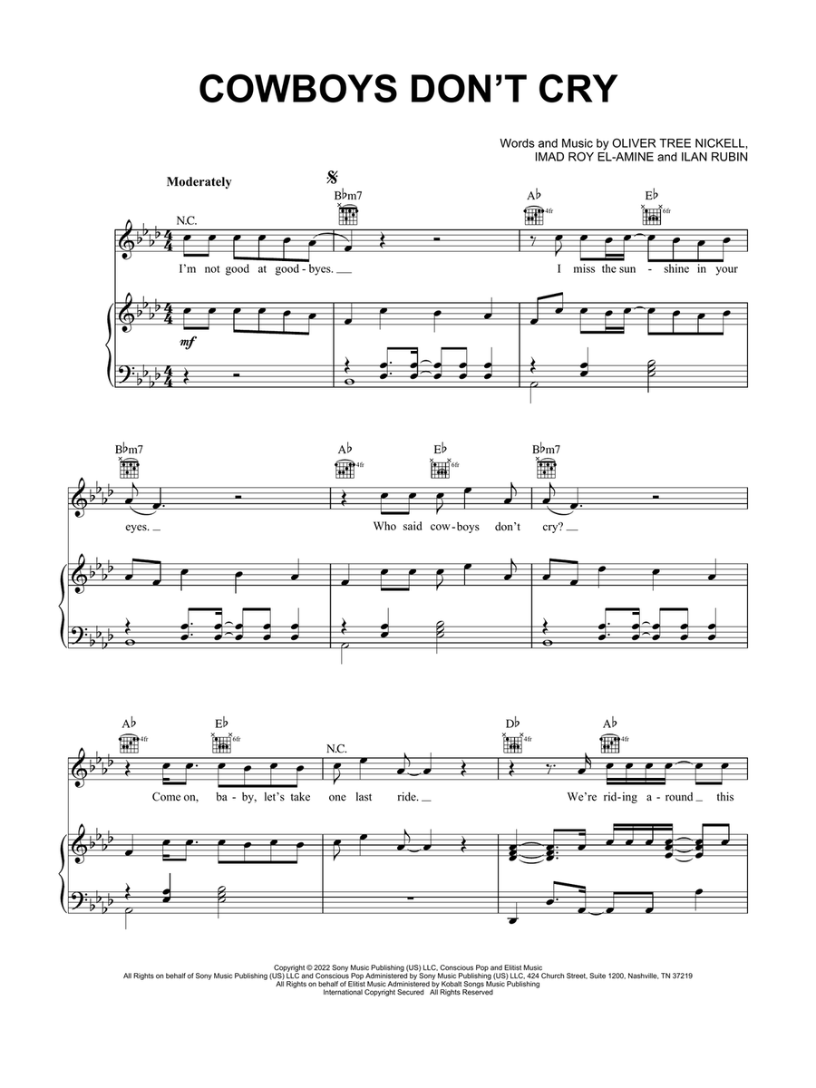 Cowboys Don't Cry Cowboys Don't Cry Piano, Vocal, Guitar scores gallery preview page 1