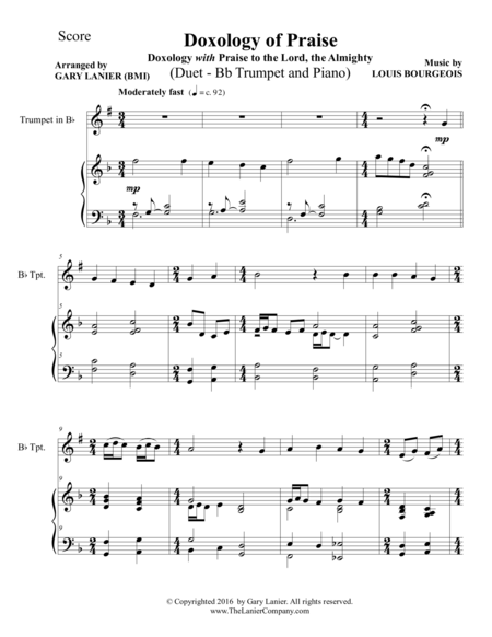 DOXOLOGY of PRAISE (Duet – Bb Trumpet & Piano with Parts) image number null