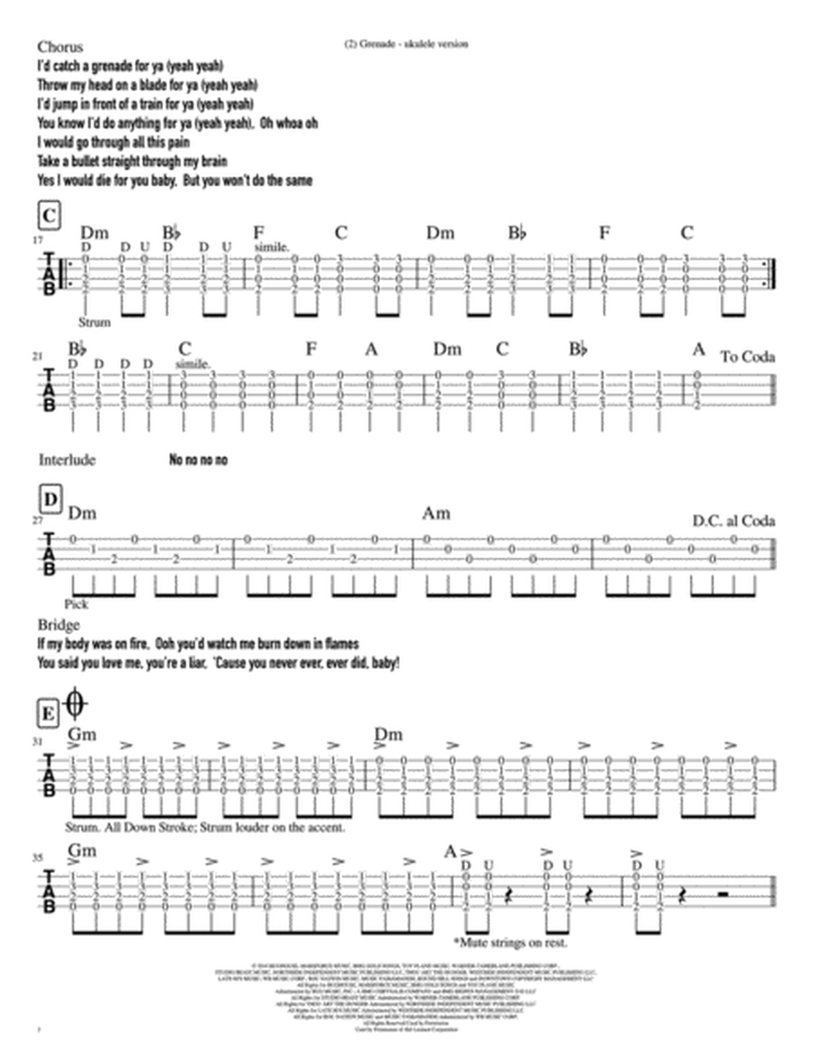 Grenade - ukulele version (ukulele tabs) image number null