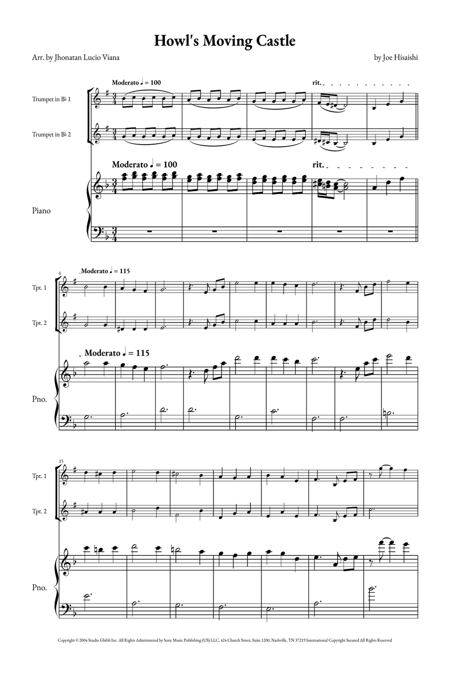 Howl's Moving Castle Trumpet Duet scores gallery preview page 1