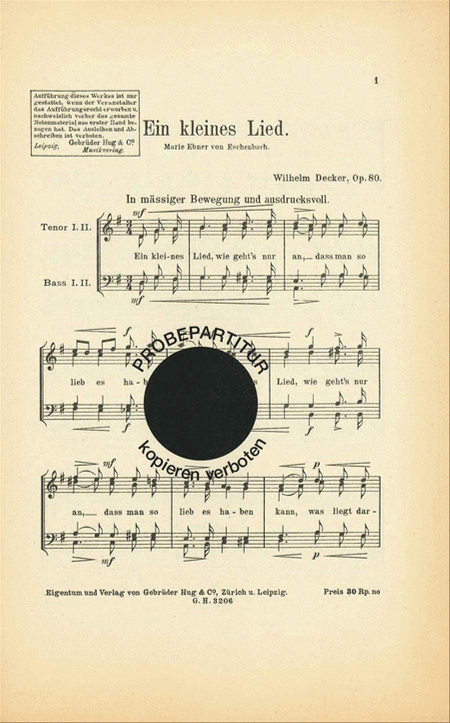 Ein kleines Lied Men's Choir scores gallery preview page 1