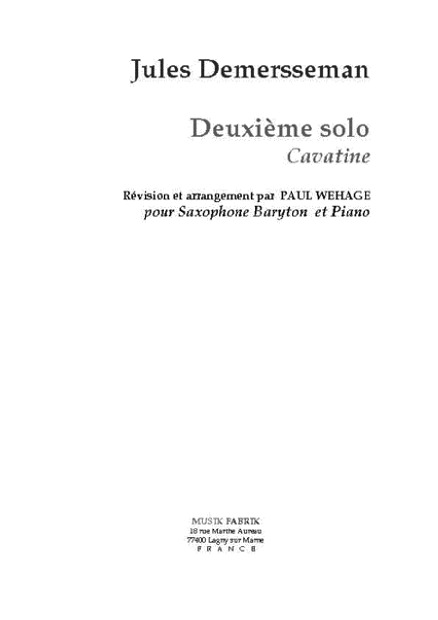 Deuxieme Solo : Cavatine Baritone Saxophone scores gallery preview page 1