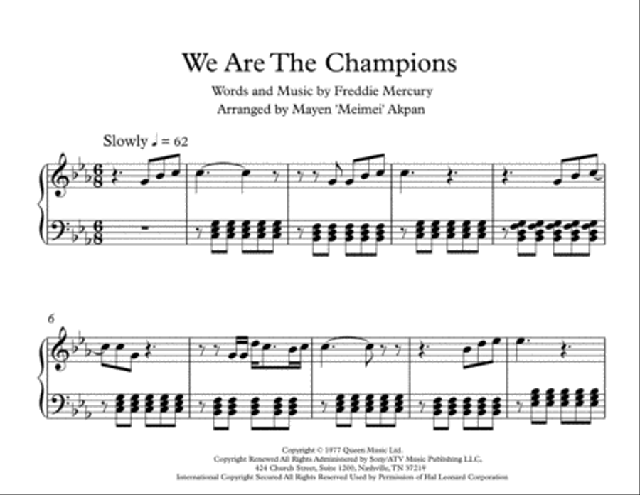 We Are The Champions Piano Solo scores gallery preview page 1