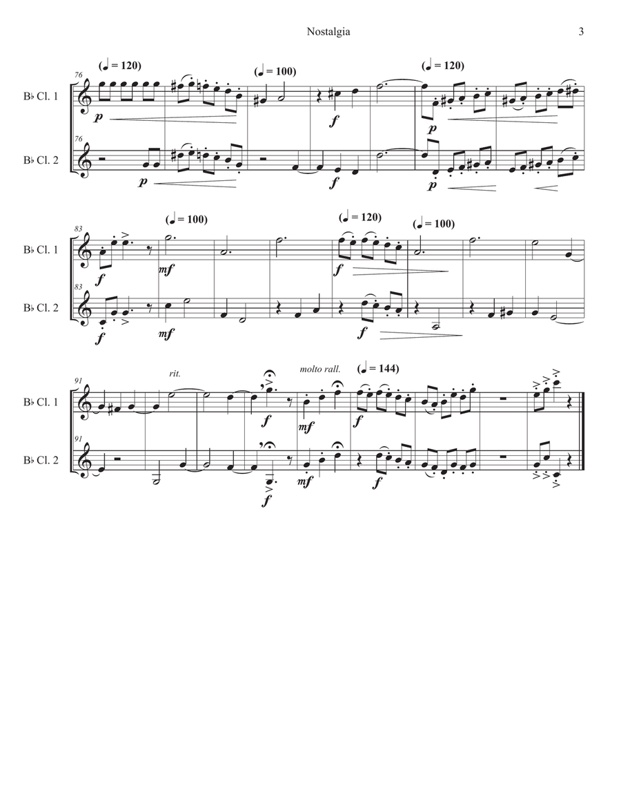 Nostalgia (Duet for Clarinets) Clarinet Duet scores gallery preview page 3