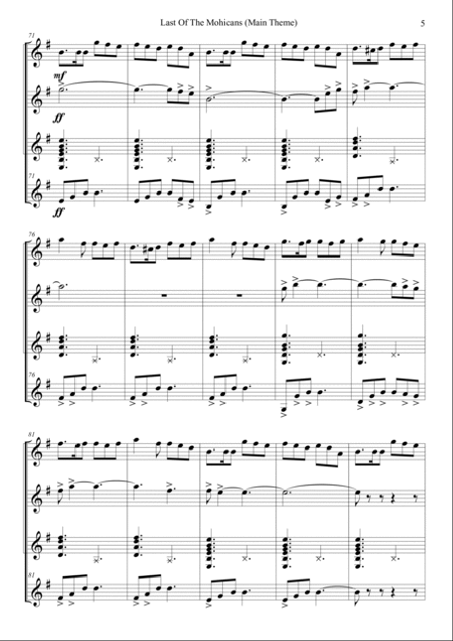 Last Of The Mohicans (Main Theme) Guitar Ensemble scores gallery preview page 5