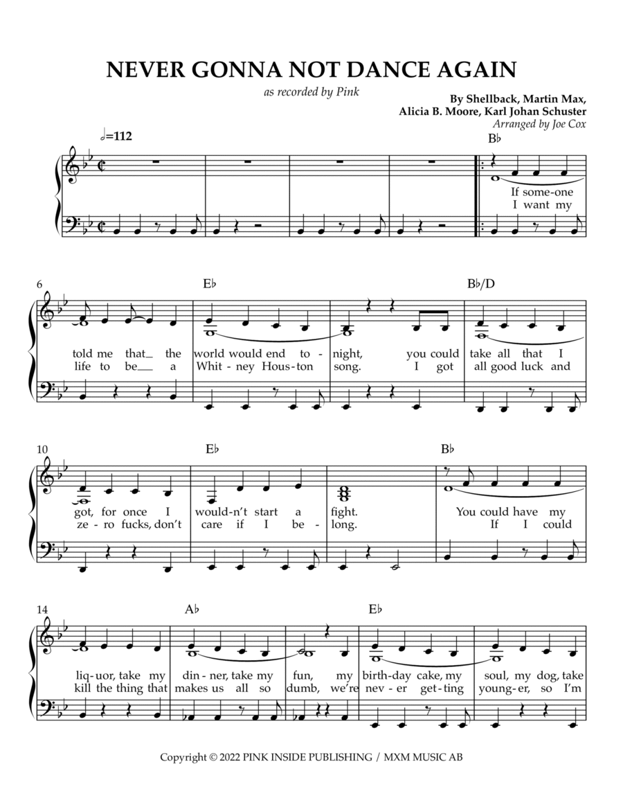 Never Gonna Not Dance Again Piano, Vocal, Guitar scores gallery preview page 1