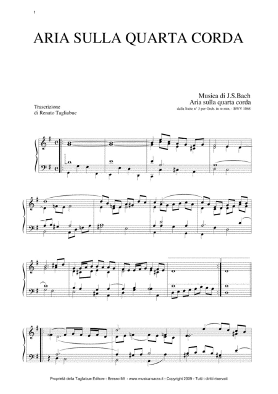 AIR ON G STRING - BWV 1068 - Arr. for Organ/Piano Organ scores gallery preview page 1