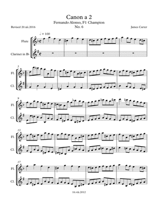 Six Canons for Flute & Clarinet Duet, No. 6 in D minor, by J.W. Carter