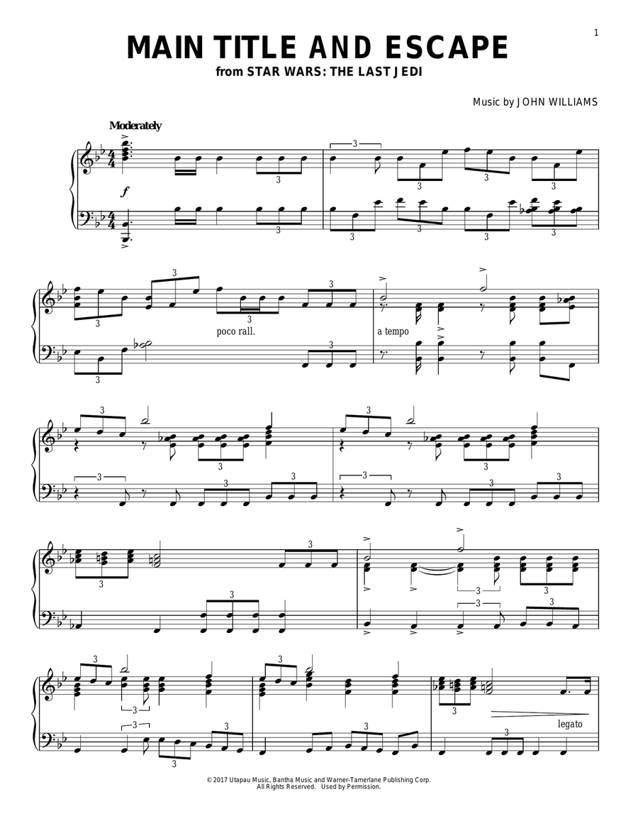 Main Title And Escape Piano Solo scores gallery preview page 1