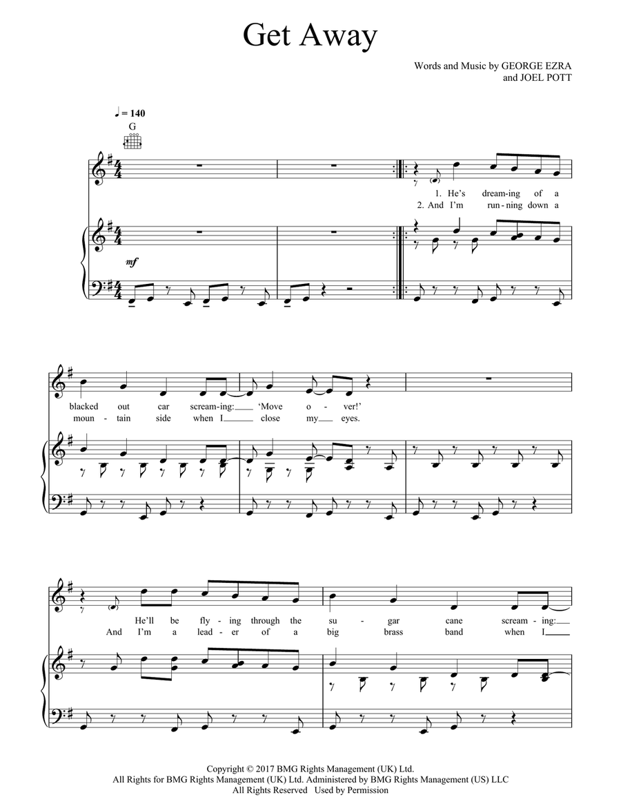 Get Away Get Away Piano, Vocal, Guitar scores gallery preview page 1