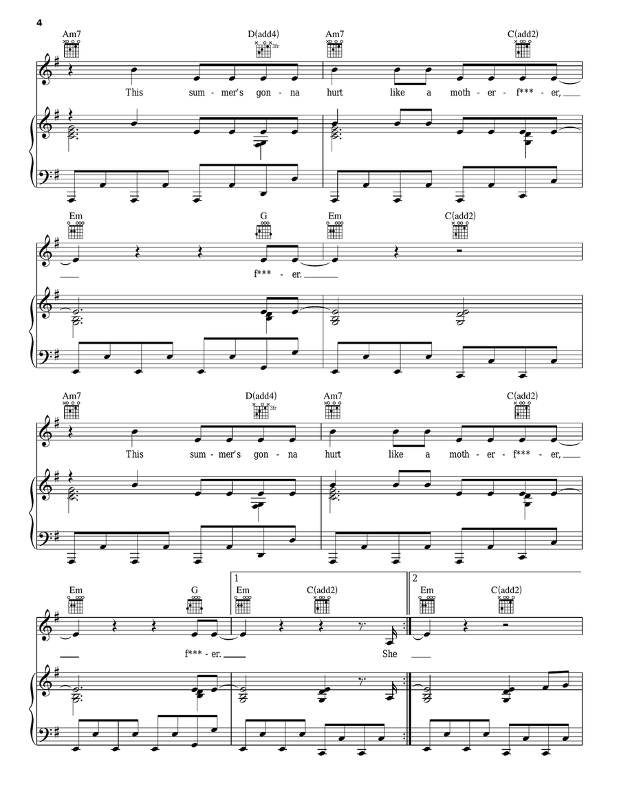 This Summer's Gonna Hurt Like A Motherf***er Piano, Vocal, Guitar scores gallery preview page 4