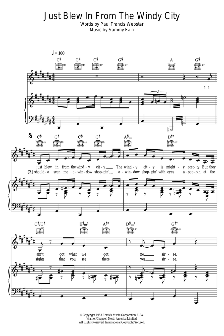 Just Blew In From The Windy City Piano, Vocal scores gallery preview page 1