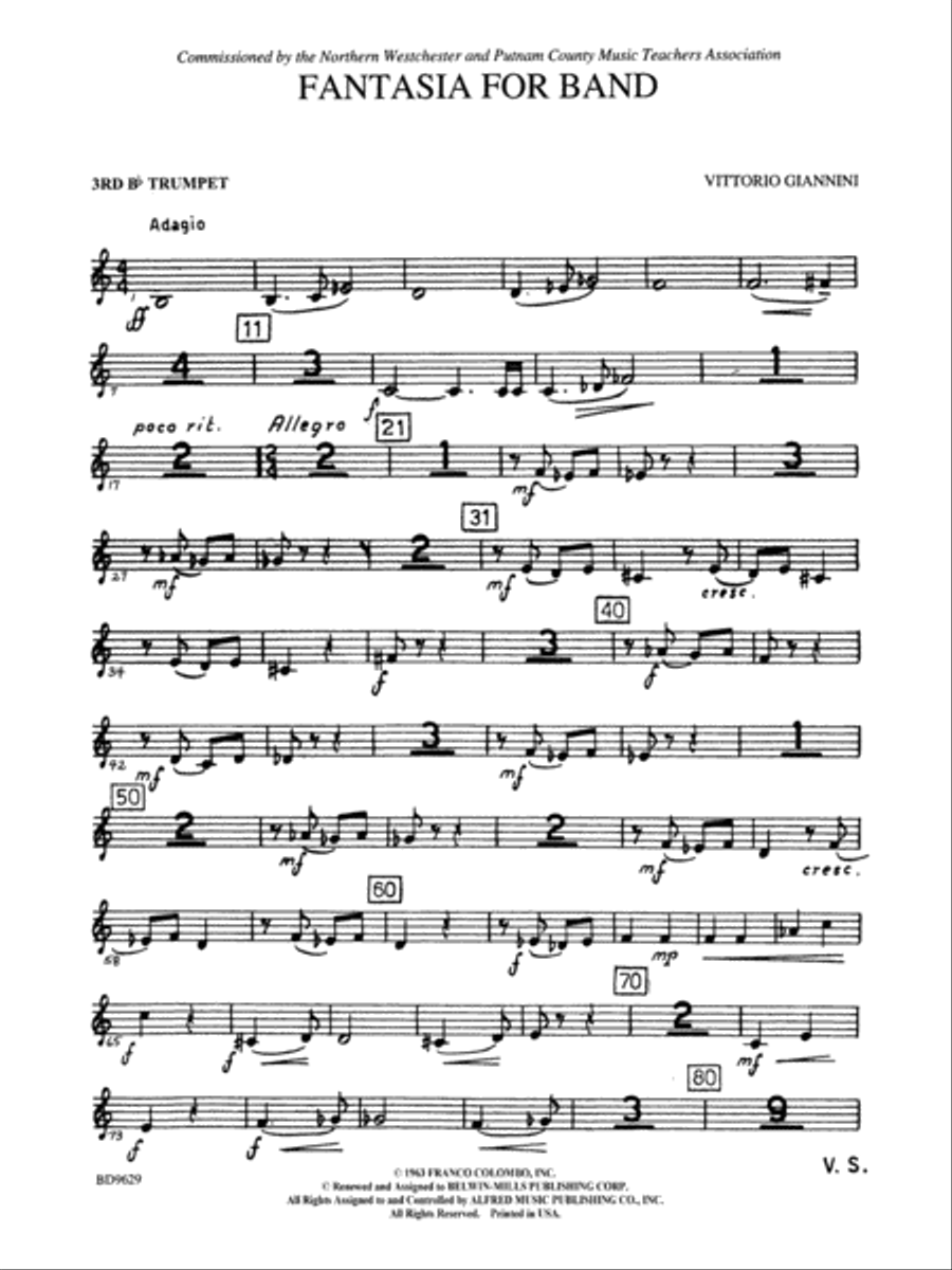 Fantasia for Band: 3rd B-flat Trumpet Concert Band scores gallery preview page 1