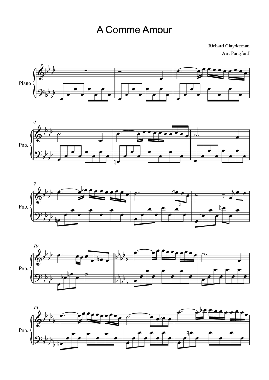 A Comme Amour Easy Piano scores gallery preview page 1