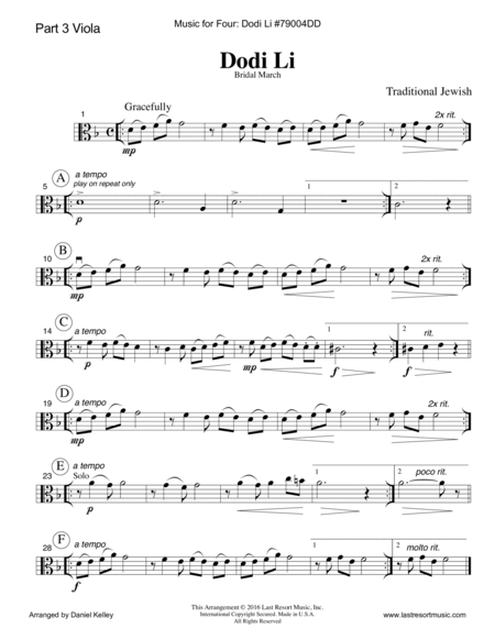 Dodi Li for String Quartet (3 Violins & Cello) or Piano Quintet