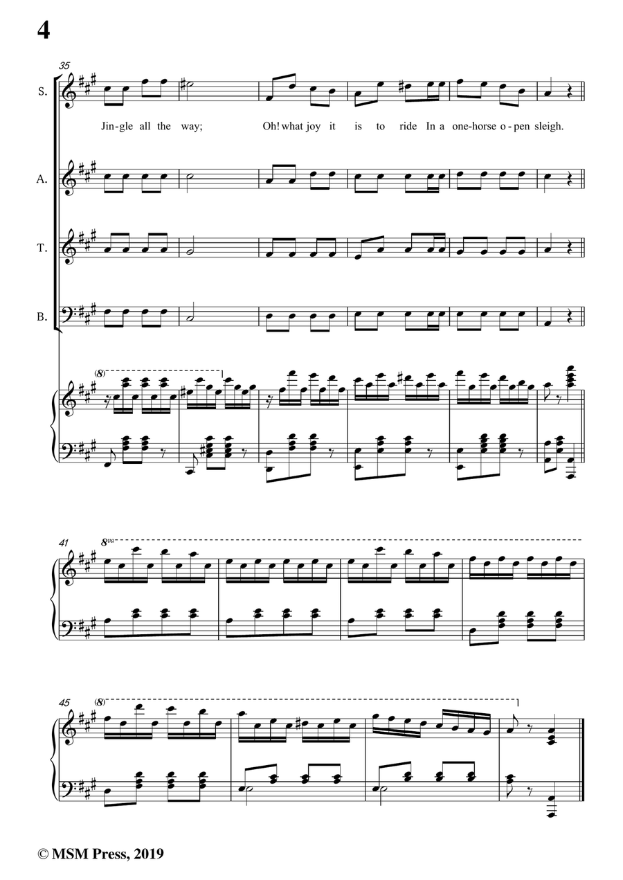 Pierpont-Jingle Bells(The One Horse Open Sleigh),in A Major,for Quatre Chorales 4-Part scores gallery preview page 6
