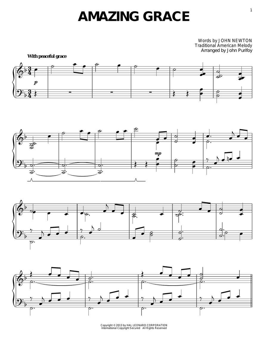 Amazing Grace Amazing Grace Piano Solo scores gallery preview page 1