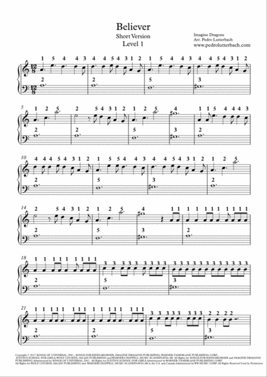 Believer Easy Piano scores gallery preview page 1