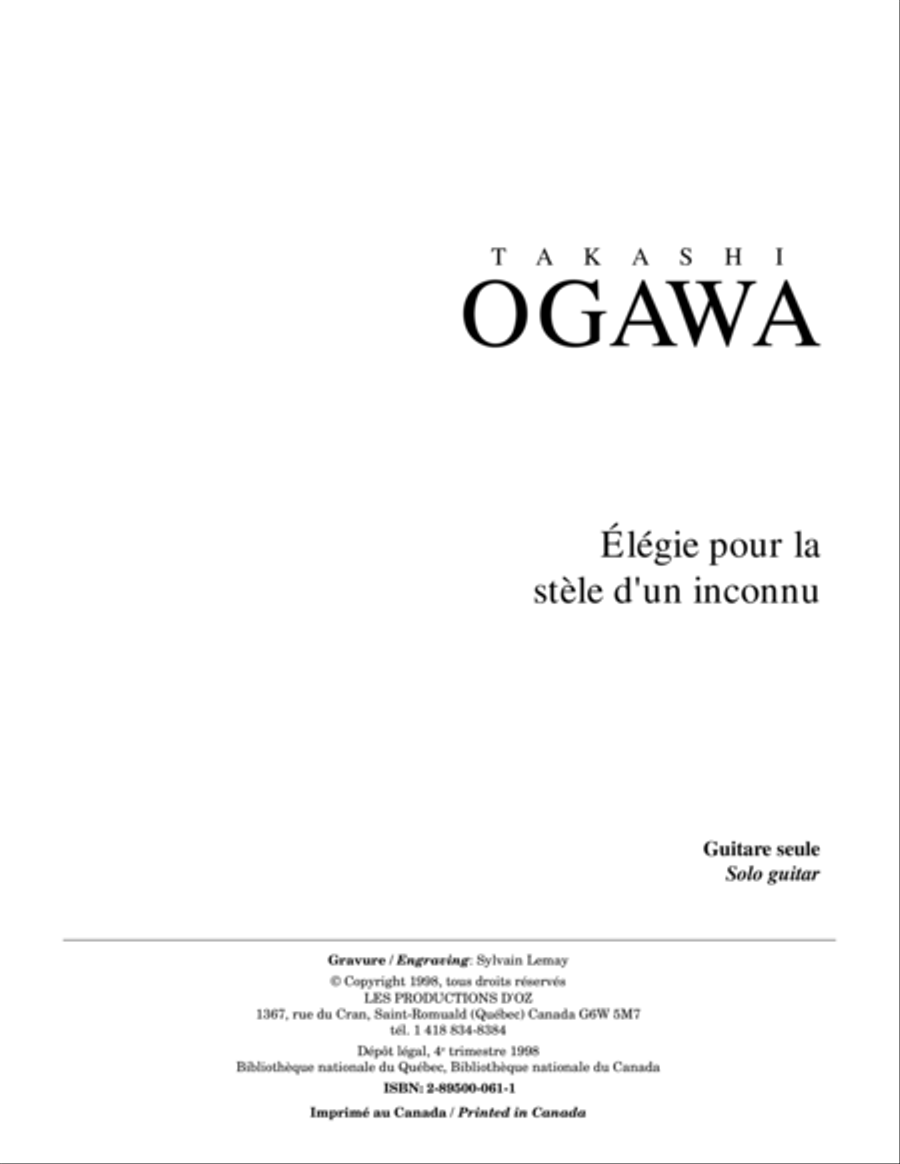 Élégie pour la stèle d'un inconnu Classical Guitar scores gallery preview page 1
