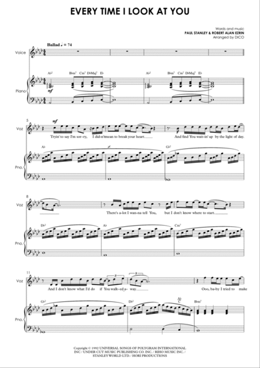 Every Time I Look At You Piano, Vocal, Guitar scores gallery preview page 2