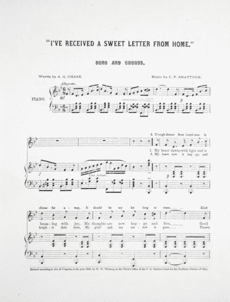 I've Received a Sweet Letter From Home. Song and Chorus