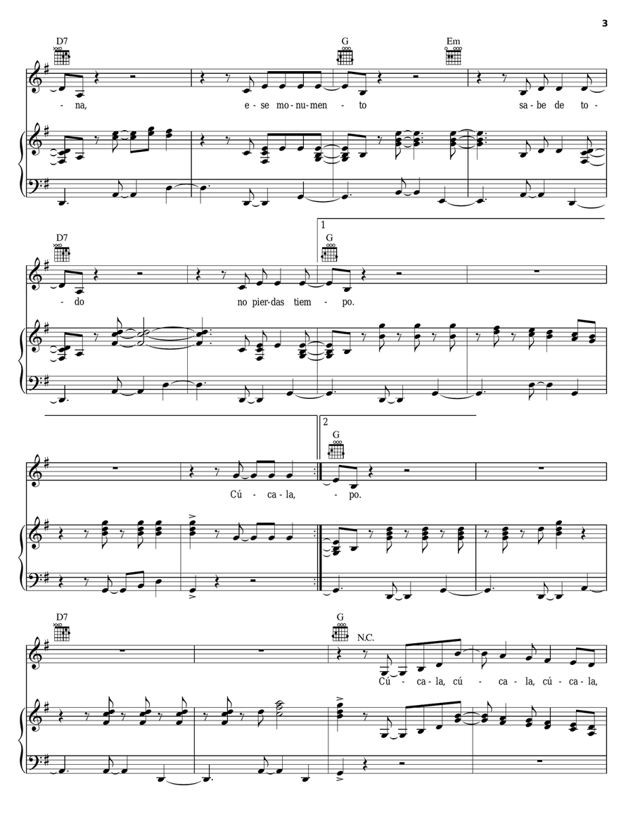 Cucala Cucala Piano, Vocal, Guitar scores gallery preview page 3