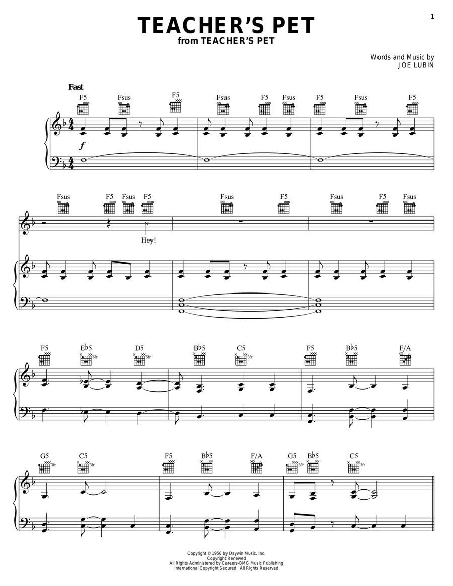 Teacher's Pet Piano, Vocal, Guitar scores gallery preview page 1