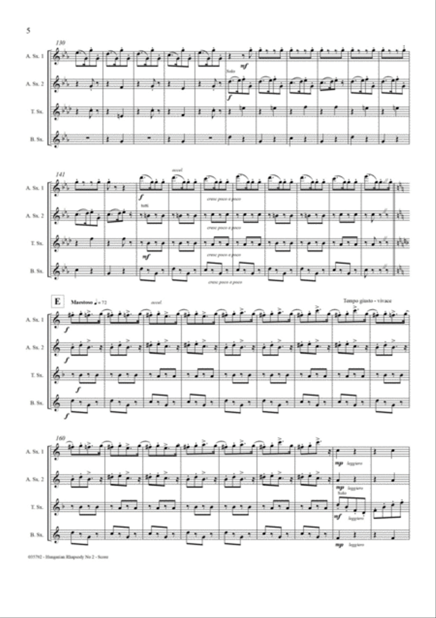 HUNGARIAN RHAPSODY NO 2 – SAXOPHONE QUARTET Saxophone Quartet scores gallery preview page 6