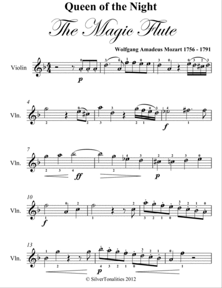 Queen of the Night Magic Flute Easy Violin Sheet Music Violin Solo scores gallery preview page 2